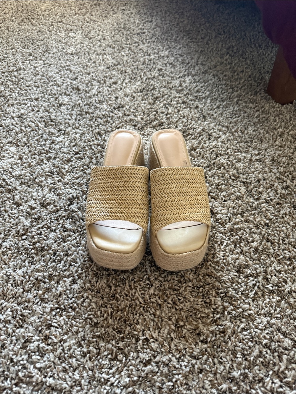 Woven Platform Slide Sandals in Natural